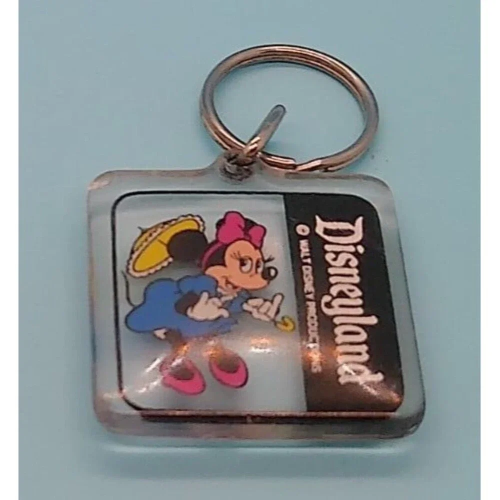Disney Minnie Mouse Disneyland Keychain Clear Plastic 1.5